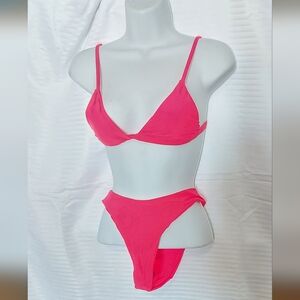 NEW IN PACKAGE Medium Melon Pink Triangle Bikini Set with High-Cut Brief